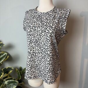 DKNY Black and White Animal Print Cape Sleeve Top ~ Small
